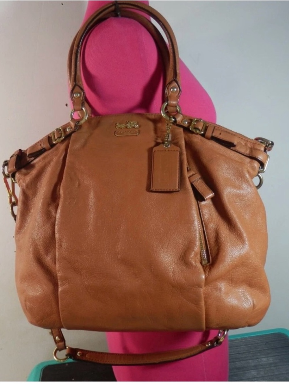 Coach Cognac Leather Shoulder Tote with Gold Hardware